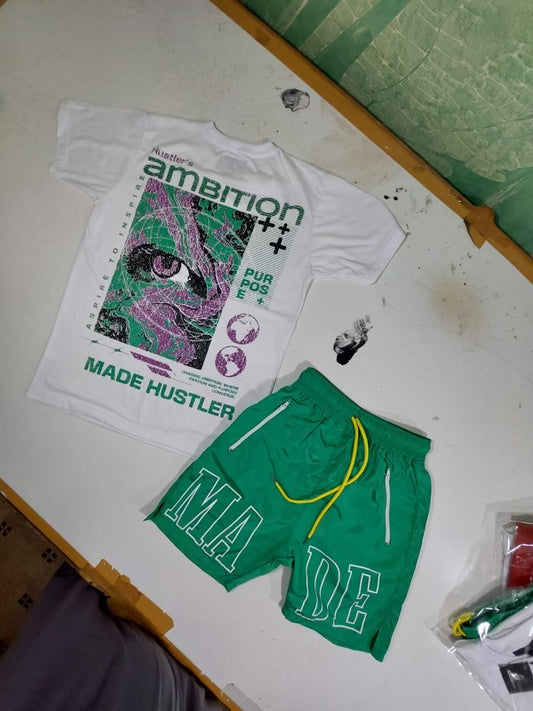“Made Hustler” Short Set Green